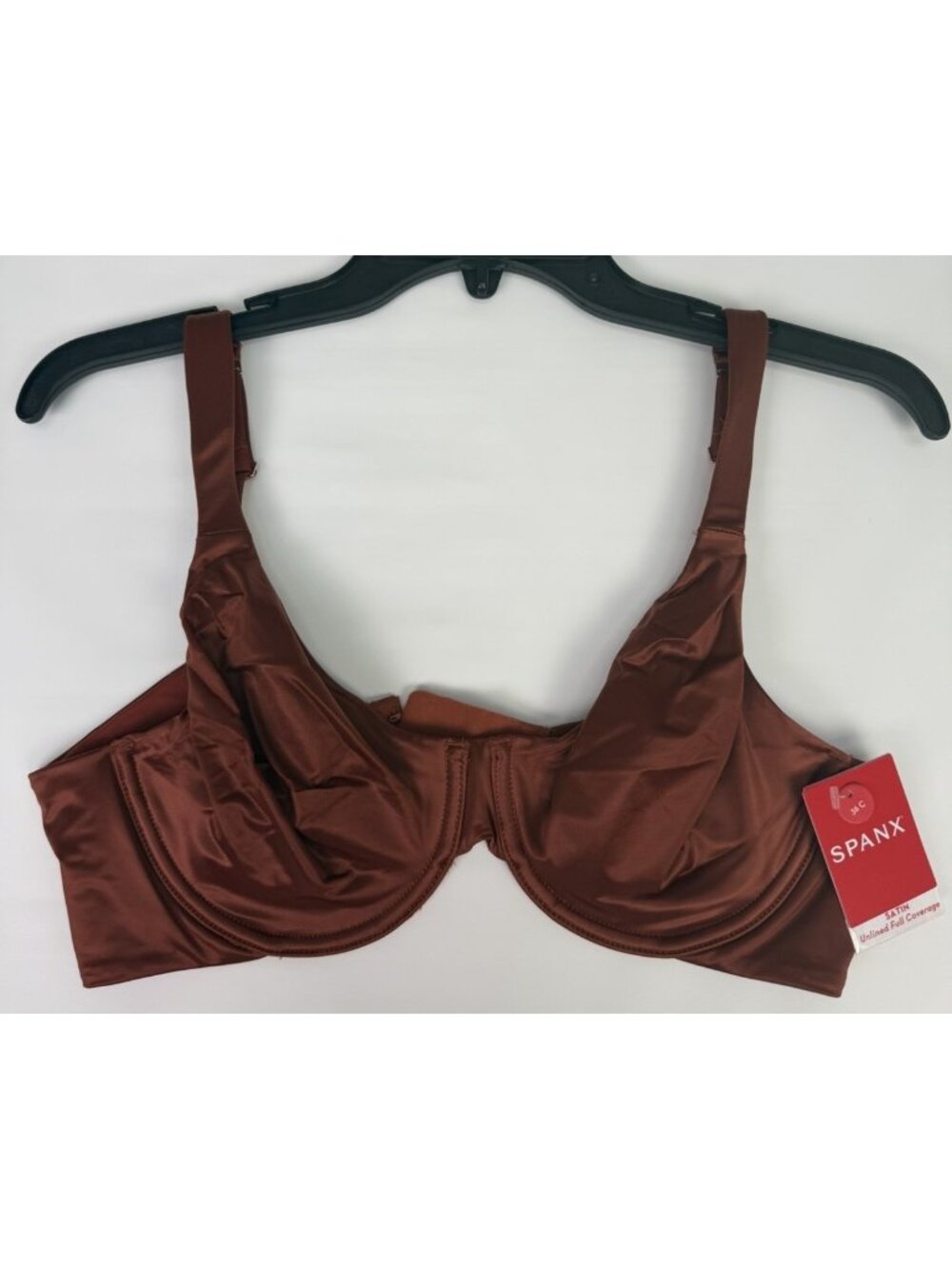 Spanx Unlined Full Coverage Satin Bra 36C Burnt Rust Seamless $78 NWT